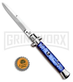 SKM 9" Marble Blue Acrylic Automatic Stiletto Knife - Satin Bayonet -Deals Blade Master Store SKM Stiletto Automatic Bayonet Knife Blue BHQ 95295 ns bottlecap large