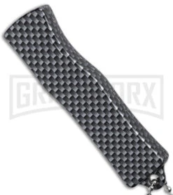 Skull Mini Dog Tag Gray Black Carbon Fiber D/A OTF Automatic Knife - Satin Plain -Deals Blade Master Store Skull Mini Dog Tag CF DA Auto Satin BHQ 175039 jr sside large