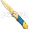 Super Knife Croc Automatic Knife Gold W/ Blue Inlay - Gold Serr