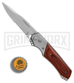Super Knife Croc Automatic Knife Stainless W/ Rosewood Inlay - Satin Serr -Deals Blade Master Store Super Knife Croc Stainless Rosewood Inlay satin serr BP 30075 er bottlecap large