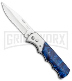 Super Knife Dingo Blue Marble Acrylic Automatic Knife - Satin Serr