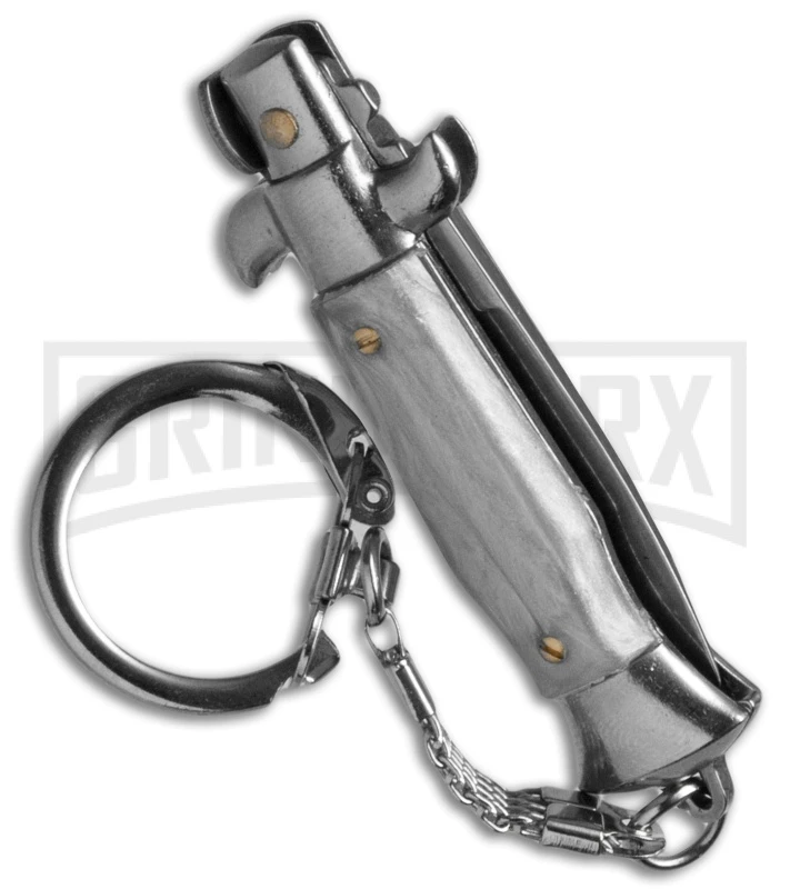 SKM 4" Italian Stiletto Grey Automatic Knife Keychain - Flat Grind 2 SKM 4" Italian Stiletto Grey Automatic Knife Keychain - Flat Grind - Image 2