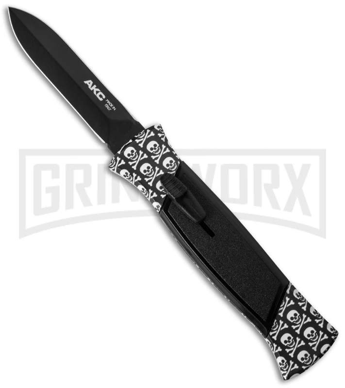 AKC 777 Blackfinger Jolly Roger OTF Automatic Knife - Black Dagger Plain 1 AKC 777 Blackfinger Jolly Roger OTF Automatic Knife - Black Dagger Plain