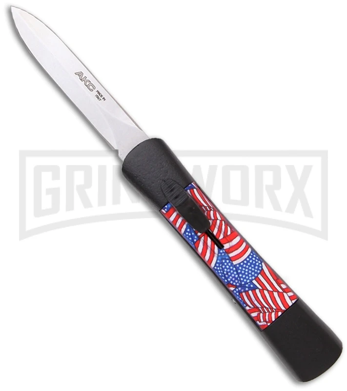 AKC Concord American Flag OTF Automatic Knife - Dagger Satin Plain 1 AKC Concord American Flag OTF Automatic Knife - Dagger Satin Plain
