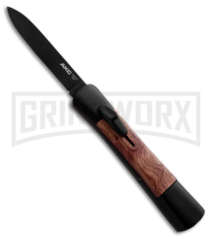 AKC Concord Briar Automatic Knife - Flat Grind Black Plain 1 AKC Concord Briar Automatic Knife - Flat Grind Black Plain