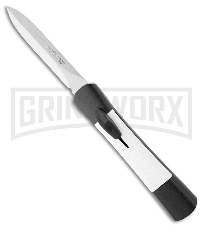 AKC Concord Black/White OTF Automatic Knife - Dagger Satin Plain 1 AKC Concord Black/White OTF Automatic Knife - Dagger Satin Plain