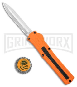 AKC F-20 Orange D/A OTF Dagger Automatic Knife - Satin Plain -Deals Blade Master Store akc f 20 da otf auto black Orange aluminum Satin dagger BHQ 177350 jr bottlecap large