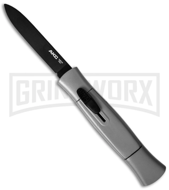 AKC 077 Gray OTF Automatic Knife - Black Flat 1 AKC 077 Gray OTF Automatic Knife - Black Flat