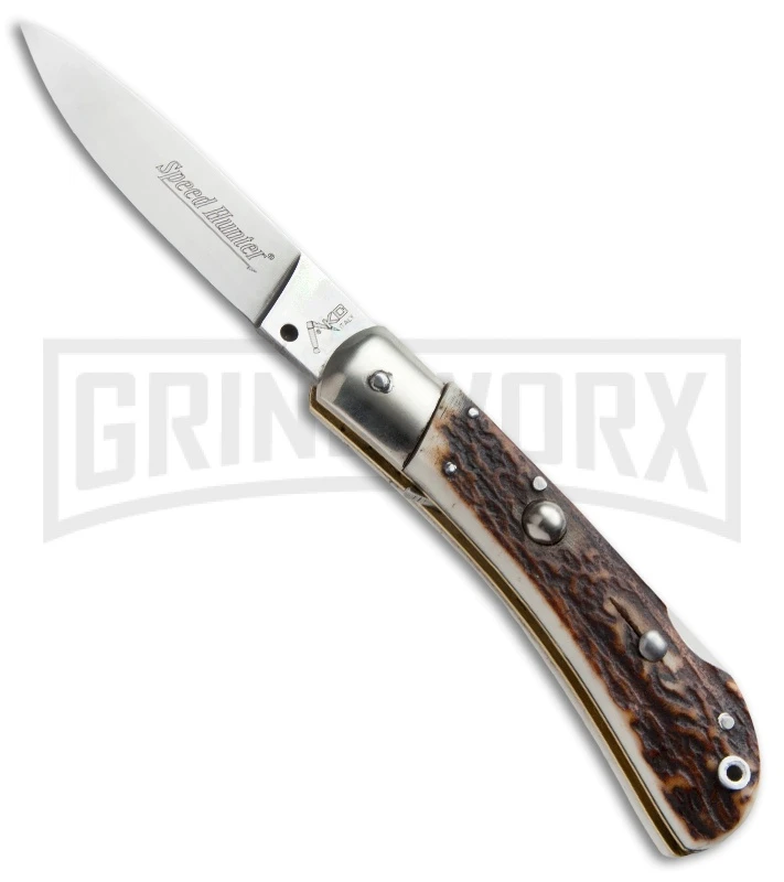 AKC Speed Hunter Stag Horn Automatic Knife - Polish Plain 1 AKC Speed Hunter Stag Horn Automatic Knife - Polish Plain