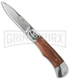 8" Medteh Russian Bottom Bolster Stiletto Light Wood Automatic Knife - Satin