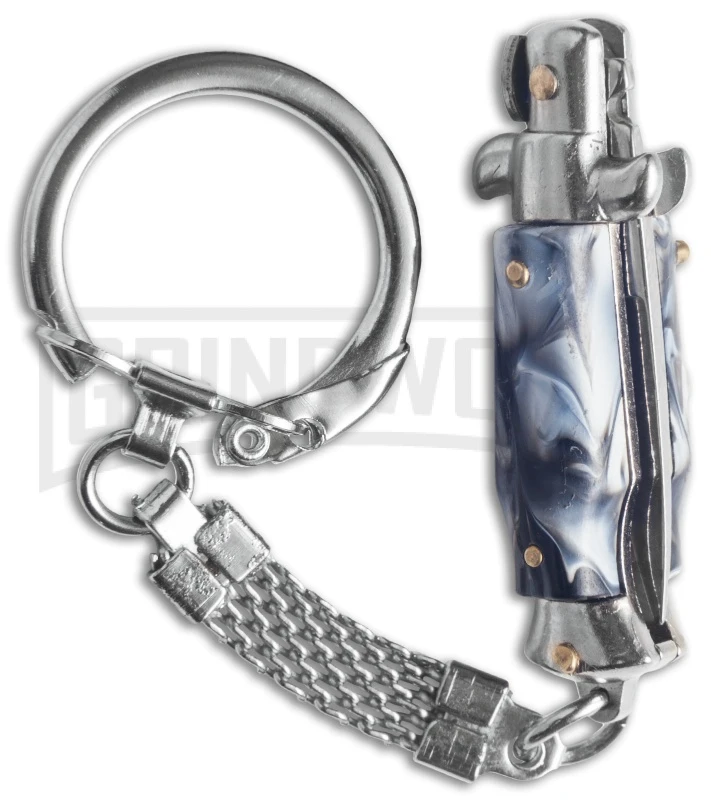 SKM 2.75" Italian Stiletto Keychain Sim Abalone Automatic Knife - Satin Plain 2 SKM 2.75" Italian Stiletto Keychain Sim Abalone Automatic Knife - Satin Plain - Image 2