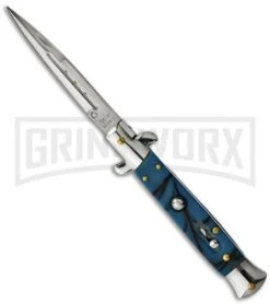 9" Anomaly Stiletto Blue Swirl Automatic Knife - Bayonet
