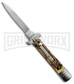 7.5" Classic Lever Lock Sim Stag Automatic Knife - Satin Plain