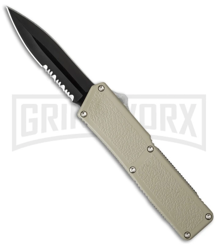 Lightning Tan D/A OTF Automatic Knife - Black Dagger Serr 1 Lightning Tan D/A OTF Automatic Knife - Black Dagger Serr