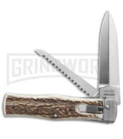 Mikov 241 Predator Stag Horn Automatic Leverlock Knife W/ Saw
