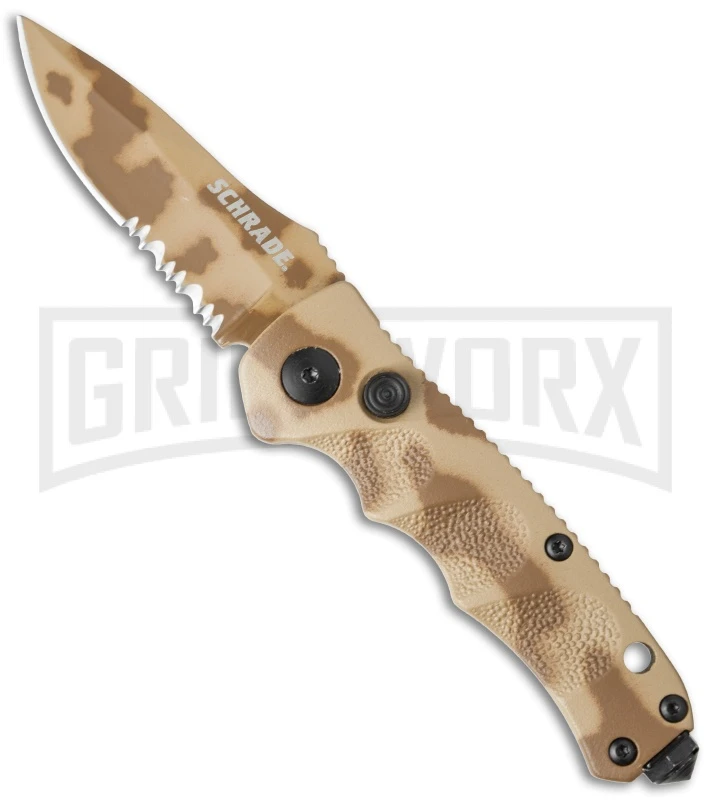 Schrade Mini Extreme Survival SC60MDS Desert Camo Automatic - Spear Point Serr 1 Schrade Mini Extreme Survival SC60MDS Desert Camo Automatic - Spear Point Serr
